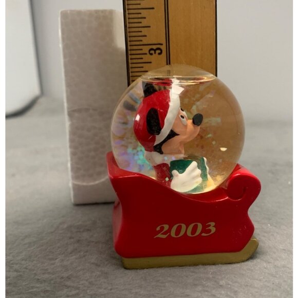 Disney Mickey Mouse Christmas Snow Globe 2003 Red Sleigh JCPenney Exclusive Glas - Picture 3 of 6